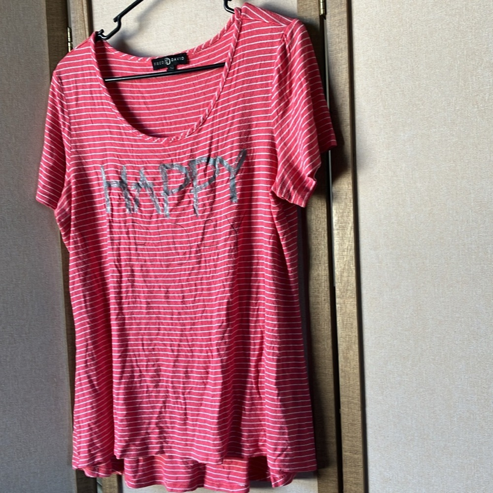 FINAL MARKDOWN Fred David Red and White Striped happy Friday Top large